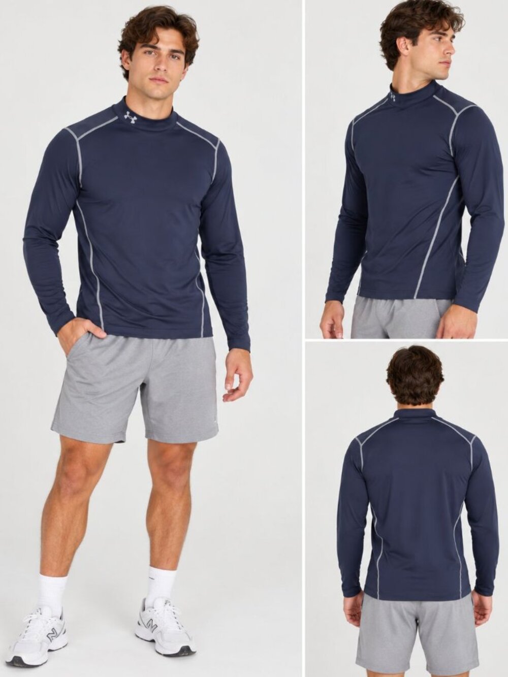 Under Armour Men’s Compression Shirt XL Navy Mock Neck Long Sleeve Y2K Athletic